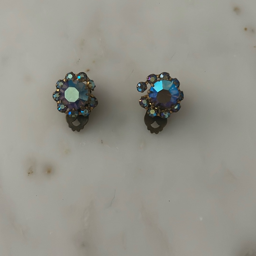 Vintage Multicolor Crystal Earrings Clip Ons
